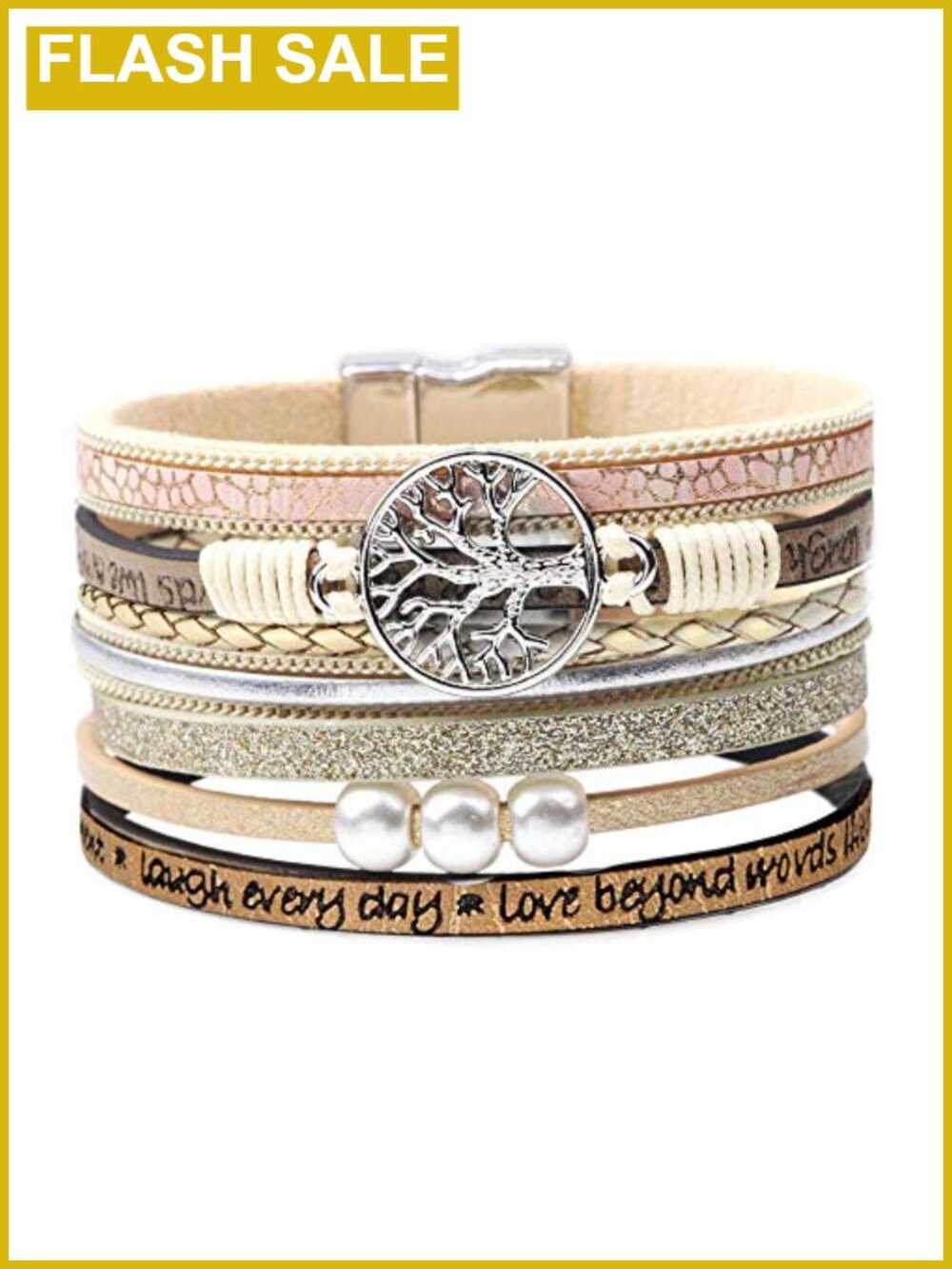 Genuine Leather Wrap Bracelet with Hidden Inspirational Message, Boho Tree of